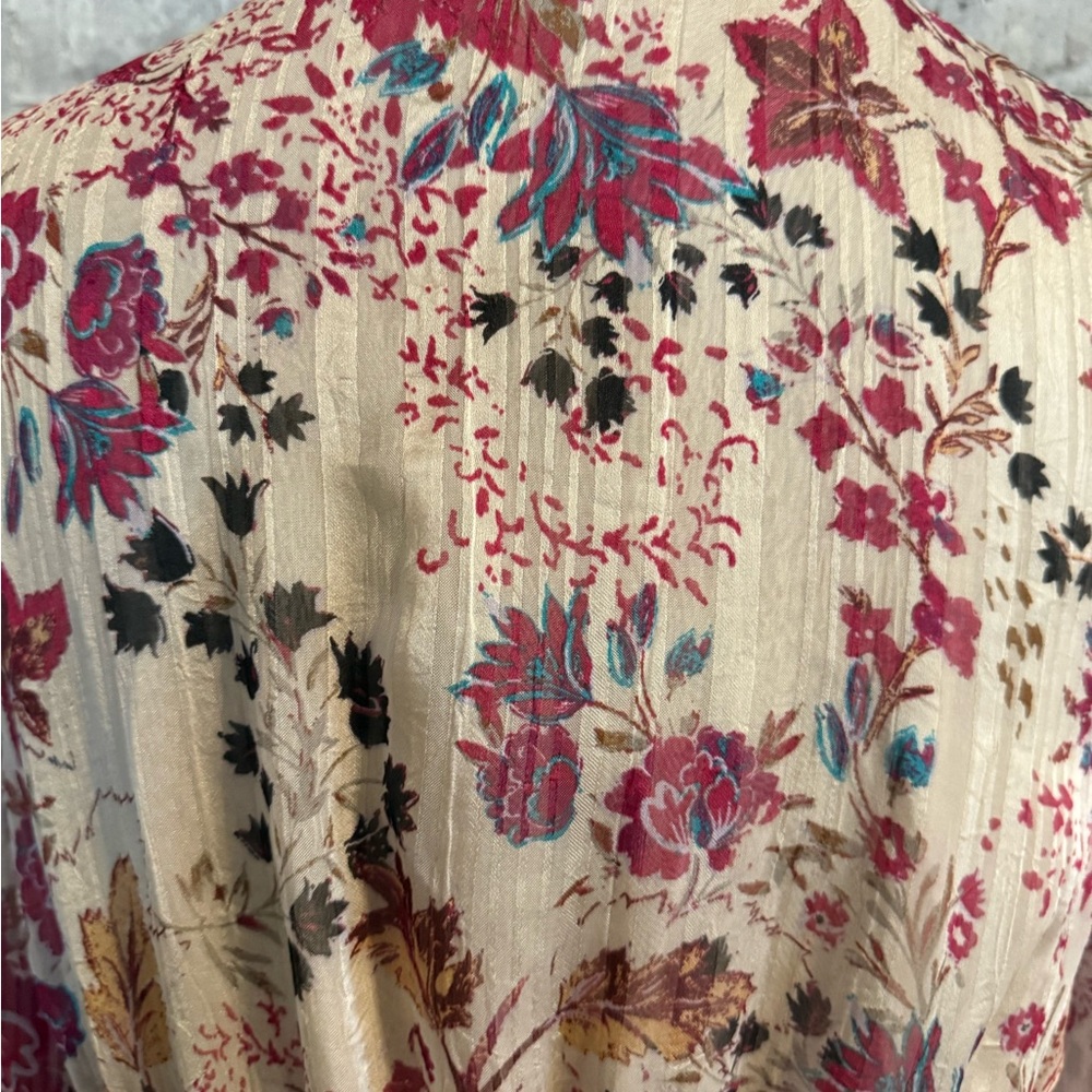 Free People Floral Tiered V-Neck Long Sleeve Dress in Cream and Pink - Picture 6 of 9